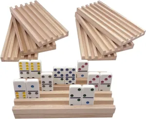 Mexican Train Domino Trays Set of 8,Natural Wood Domino Racks, Domino Tiles Holders,Double 12 Tiles Holder,Chickenfoot and Other Dominoes Games,Dominoes NOT Included