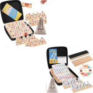 Mexican Train Dominoes Set with Numbers and 8 Wooden Racks Rummy Cube 8 Player Upgraded Edition with 8 Wooden Racks