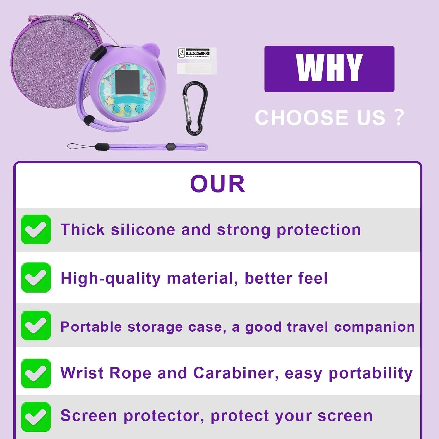 MGZNMTY Carrying Case and Silicone Cover Compatible with Punirunes Virtual Pet Interactive Digital Toy, with Hard Screen Protector (Purple)