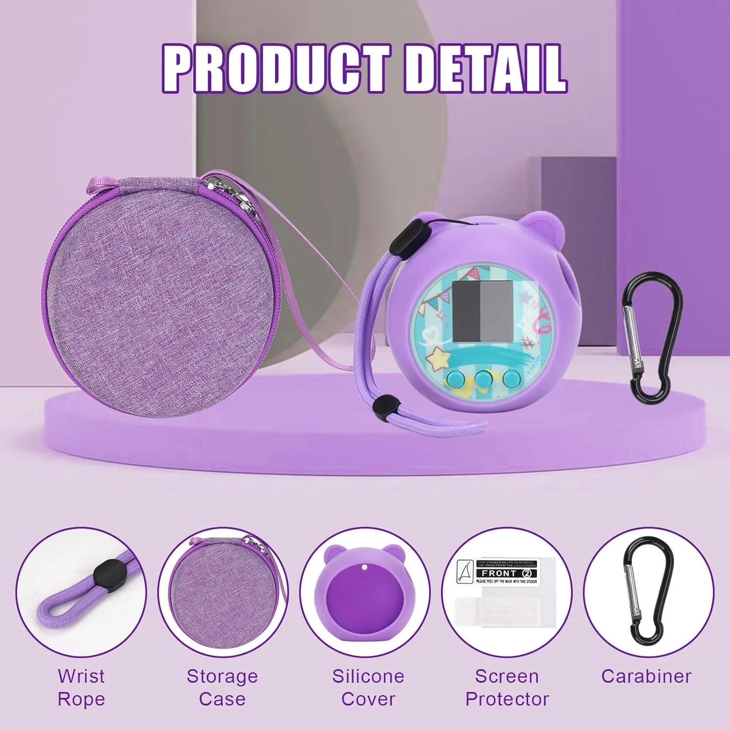 MGZNMTY Carrying Case and Silicone Cover Compatible with Punirunes Virtual Pet Interactive Digital Toy, with Hard Screen Protector (Purple)