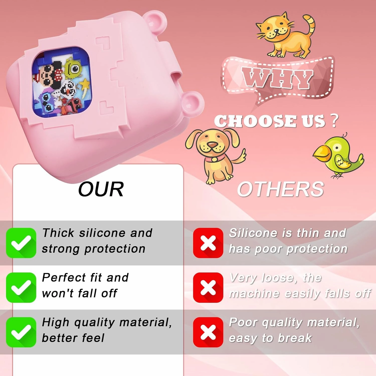 MGZNMTY Silicone Case for Bitzee Disney Interactive Toy Digital Pet and Case, Protective Skin Cover for New Bitsy Electronic Virtual Pet (Pink)