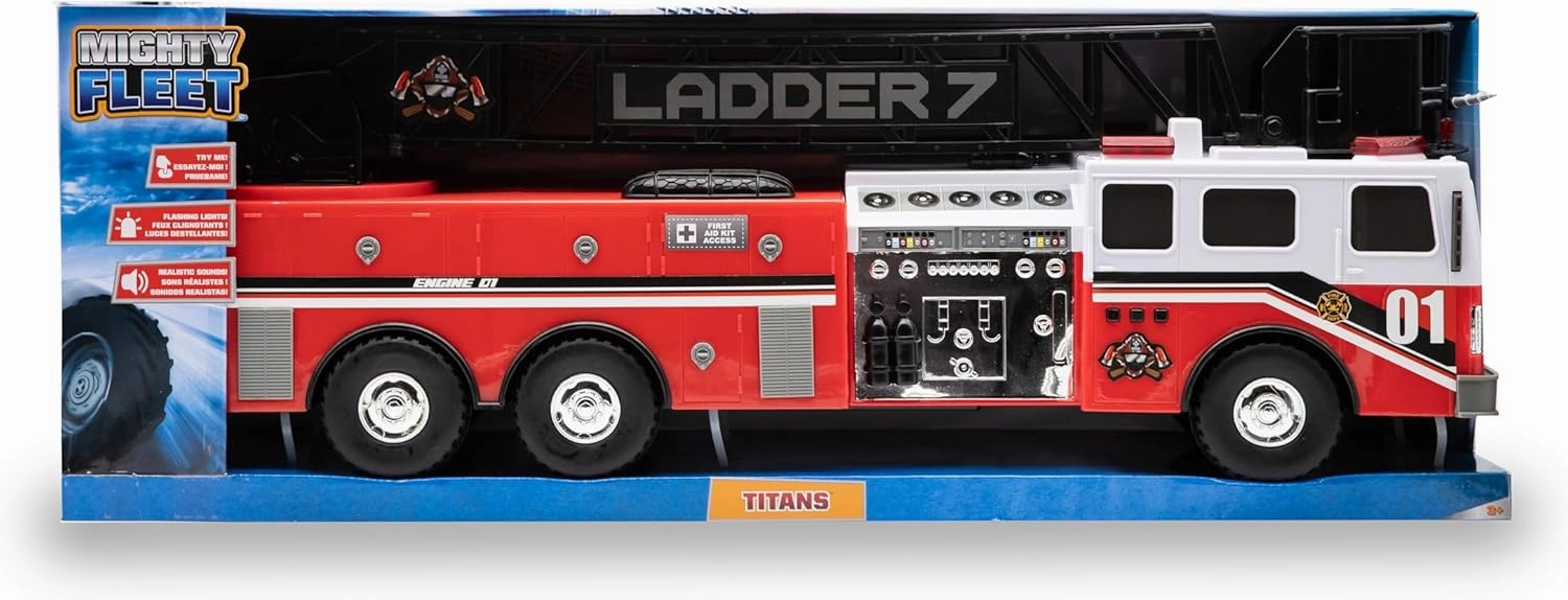 Mighty Fleet Titans 29" Jumbo Toy Fire Truck â€“ Realistic Flashing Lights, Siren Sounds & Extendable Rotating Ladder â€“ Durable, Interactive Vehicle Toy for Kids Ages 3 