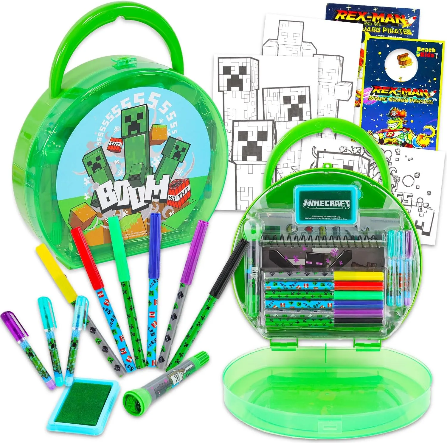 Minecraft Art Case for Kids, Toddlers - Bundle with Doodle Pad, Coloring Pages, Stickers, Stamper, Pens, More | Minecraft Drawing Pad Activity Kit for Boys