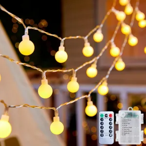 Minetom 2 Pack Globe String Lights Battery Operated, Totally 120 LED Fairy Lights with Remote, Waterproof for Indoor Outdoor Bedroom Classroom Dorm Camping Canopy Wedding Xmas Decor, Warm White