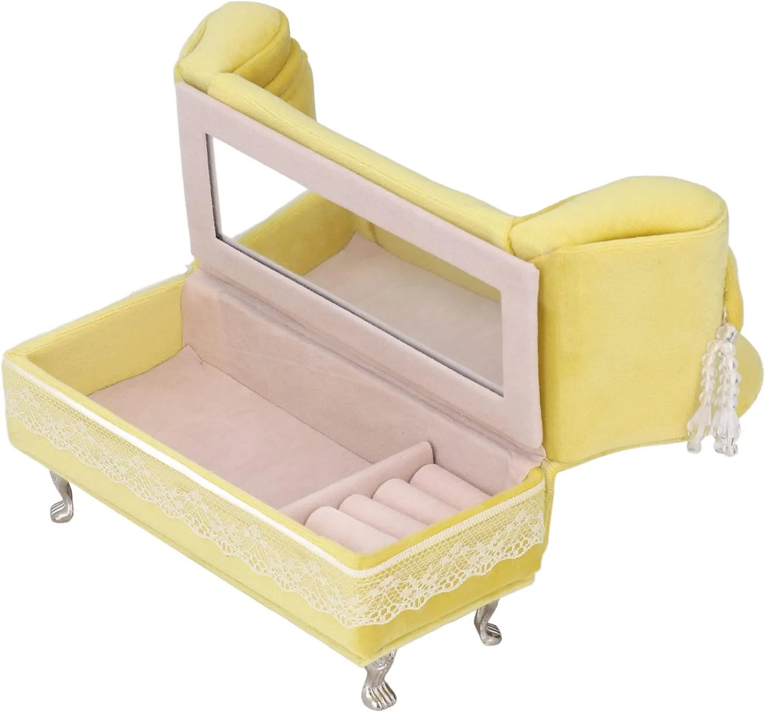 Mini Chair Soft Flannelette Dollhouse Furniture Miniature incl Dollhouse Jewelry Storage Box Cream for Dollhouse Living Room, Dollhouse Sofa Simple Sofa Chair (Chaise Longue(7.1