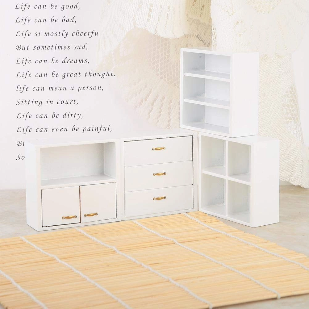 Mini Furniture, Wooden Dollhouse Furniture, 1:12 Mini Wood Cabinet Furniture Miniature Dollhouse Furniture Doll House Furniture for Girl House Decor Toys(White)