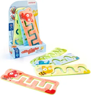 Miniland Pre-Writing Basics: 4 Funny Templates for Preschool Learning Activities, Perfect 3-Year Old Birthday Gifts, Educational Toys, and Toddler Activity Tools for Tracing Patterns.