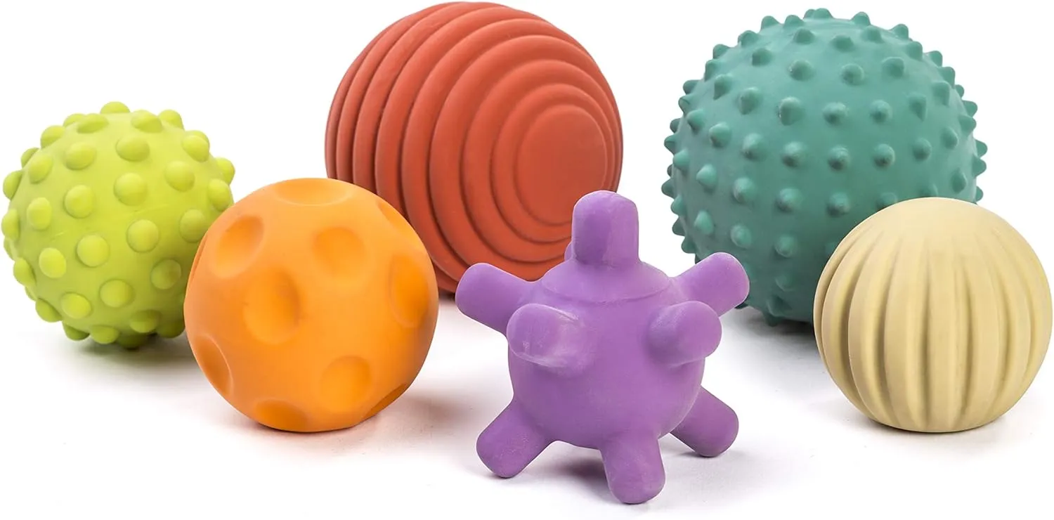 Miniland Sensory Balls, Babies Birth to Toddlers Age 4, Natural Rubber Latex, Soft Teething Toys, Easy Grip Play, Textured, Colors Multi-Sensory Stimulation, Motor Skill Development