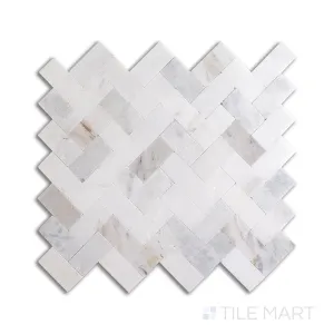 Minute Mosaix Daphne White Herringbone Marble, Limestone Mosaic