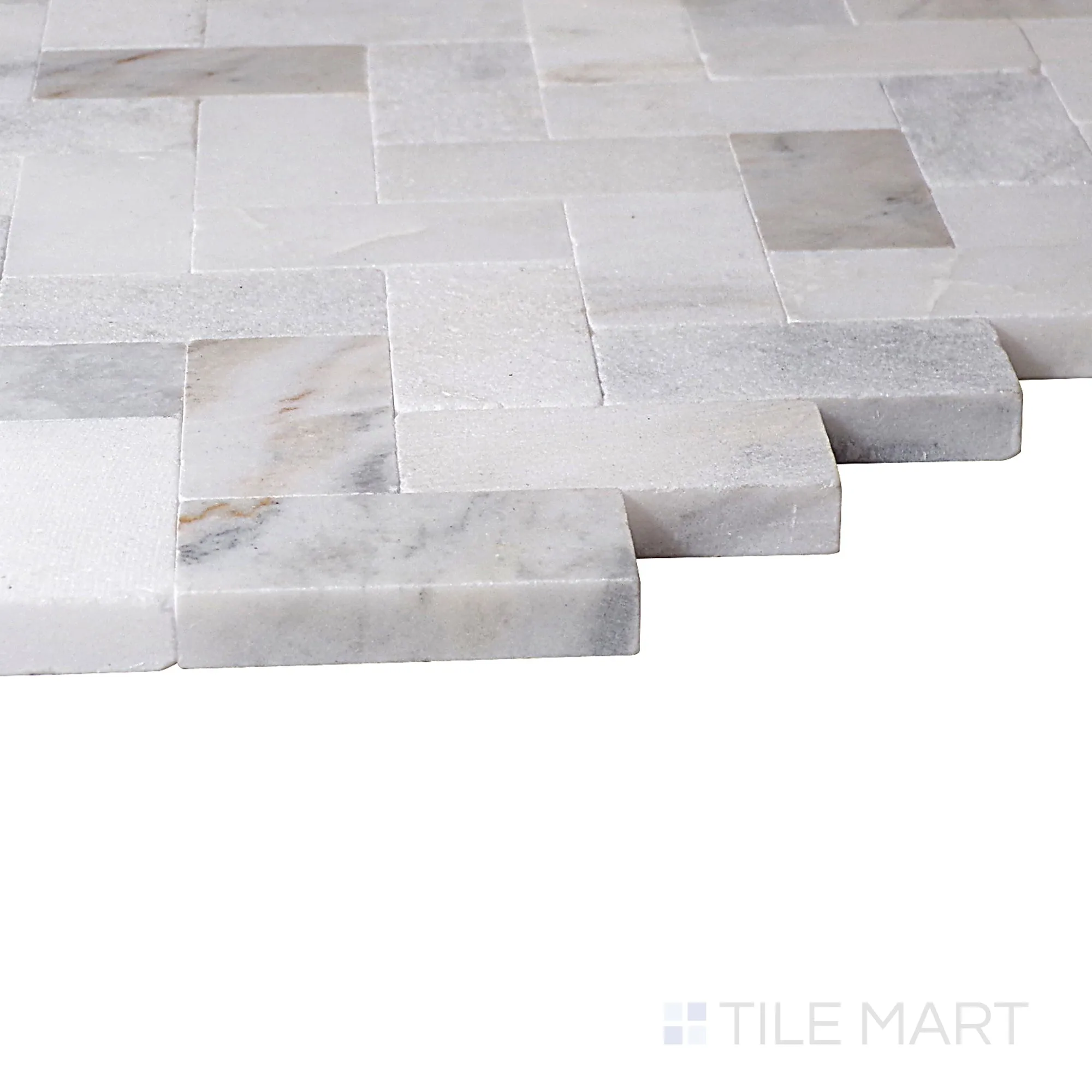 Minute Mosaix Daphne White Herringbone Marble, Limestone Mosaic