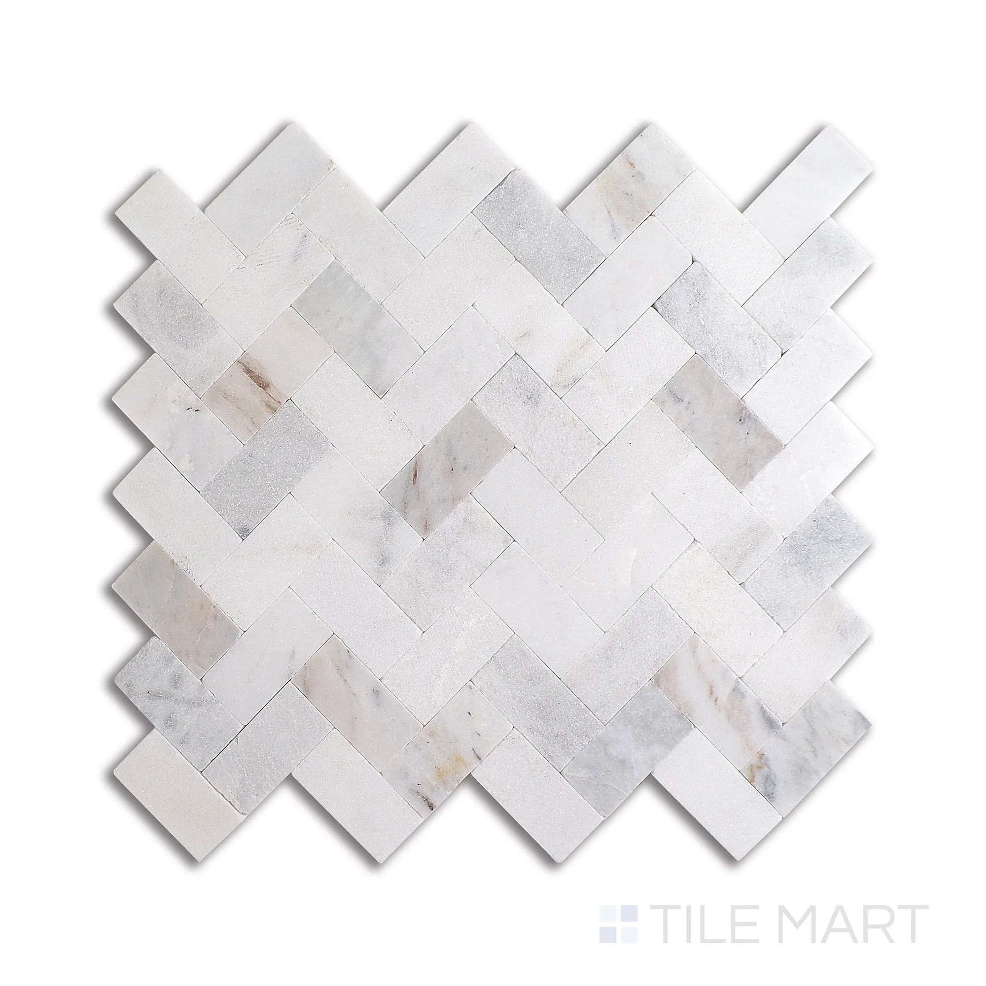Minute Mosaix Daphne White Herringbone Marble, Limestone Mosaic