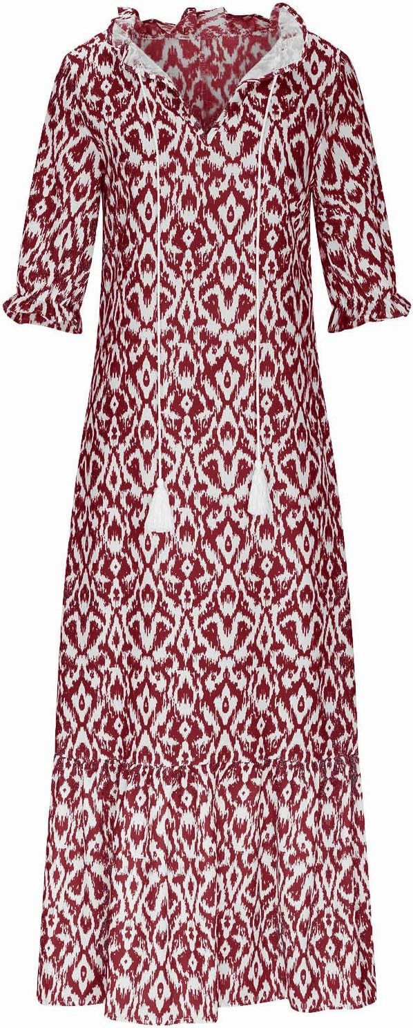 Modest Dresses for Women Summer Casual Short Sleeve V-Neck Maxi Dress Plus Size Flowy Loose Fit Long Sundresses