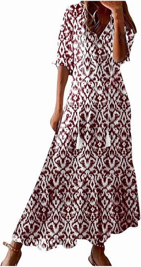 Modest Dresses for Women Summer Casual Short Sleeve V-Neck Maxi Dress Plus Size Flowy Loose Fit Long Sundresses