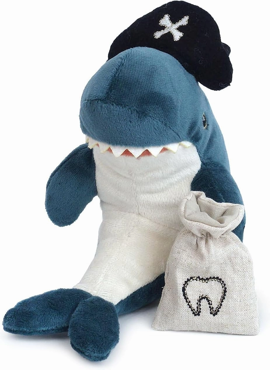 MON AMI Pirate Shark Stuffed Animal - 7", Premium Tooth Fairy Plush with Pouch, Perfect Loose Tooth Gift for Children, Ocean Animals for Kids, Boys, Girls