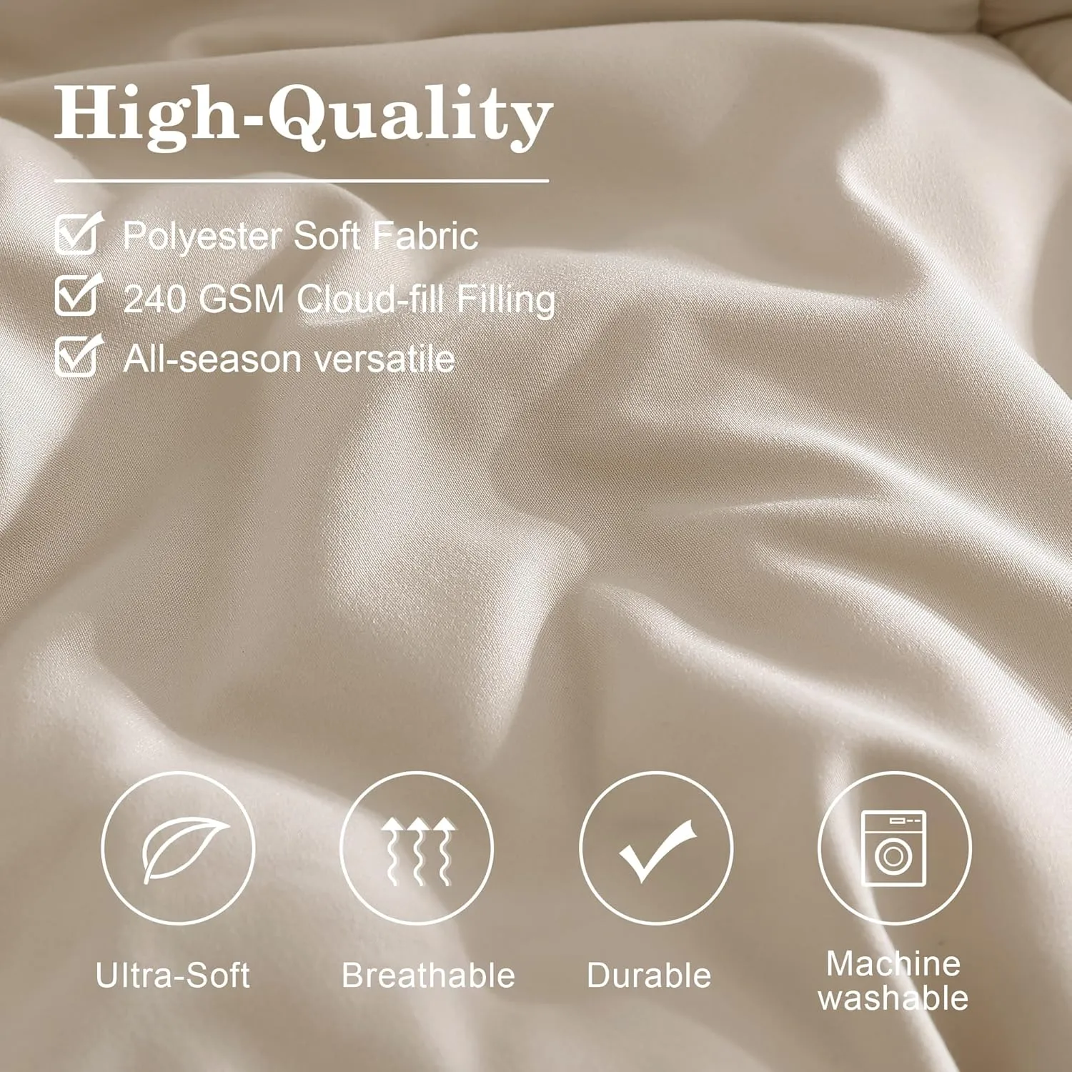 Monbix Full Comforter Set - 7 Pieces Apricot Beige Bed in a Bag Full Size Bedding Sets with Comforters, All Seasons Down Alternative Comforter with Sheets,Pillowcases & Shams