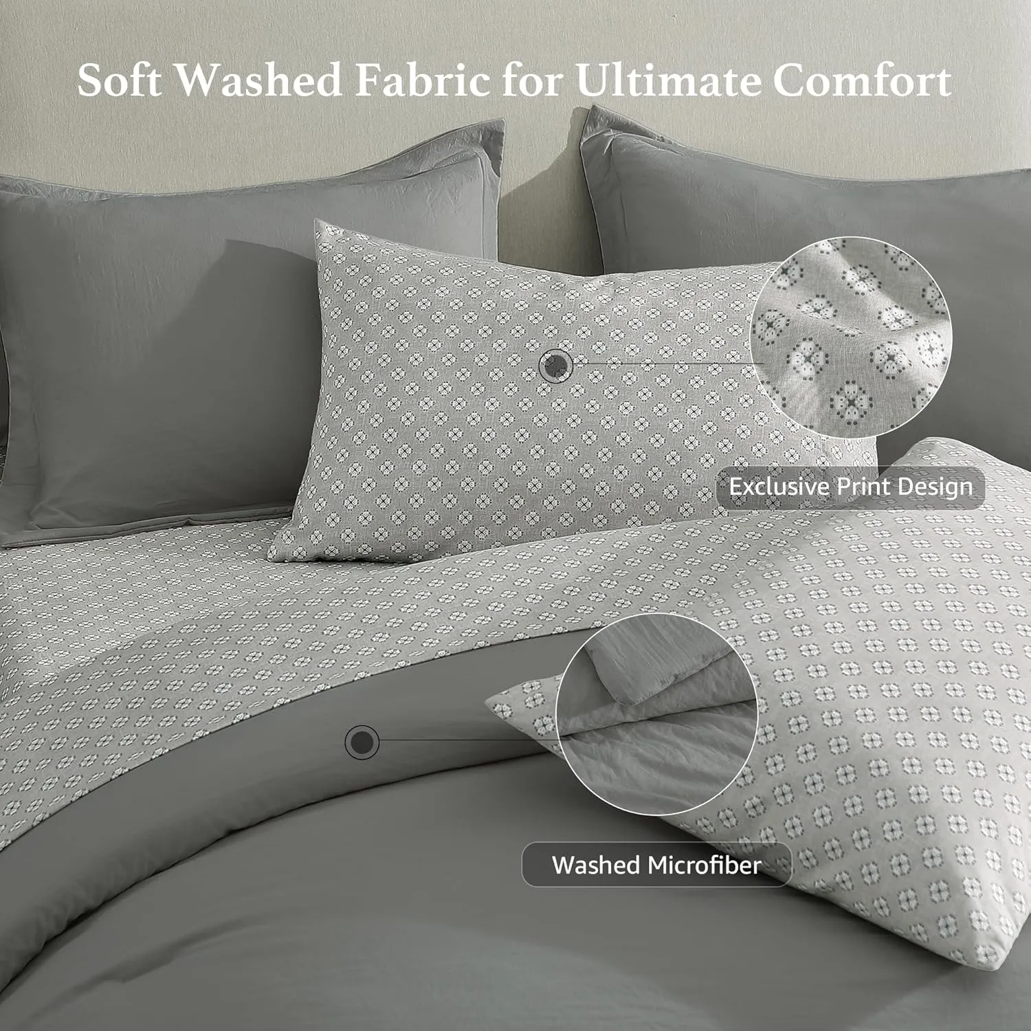 Monbix Full Size Comforter Set - 7 Pieces Granite Grey Prewashed Bed in a Bag Full Bedding Sets with Comforters, All Seasons Down Alternative Comforter Bed Set with Sheets,Pillowcases & Shams