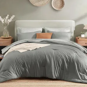 Monbix Full Size Comforter Set - 7 Pieces Granite Grey Prewashed Bed in a Bag Full Bedding Sets with Comforters, All Seasons Down Alternative Comforter Bed Set with Sheets,Pillowcases & Shams
