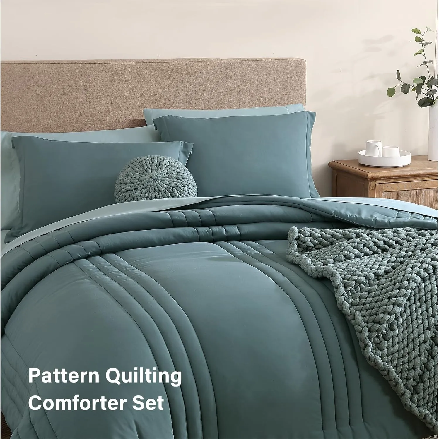 Monbix King Size Comforter Set - 7 Pieces Bed in a Bag King, Dark Green Bedding Sets with Comforter, All Seasons Down Alternative Comforter Bed Set with Sheets, Pillowcases & Shams