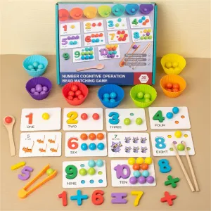 Montessori Arithmetic Math Toy Set – Silicone Digital Learning with Beads, Chopsticks & Spoons, Montessori Math Beads Counting Toy, Learning Activities Toy