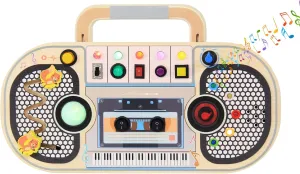 Montessori Busy Board for Toddlers 3  Years Old Boys Girls Radio Toy Baby Busy Board with LED Light & Songs Wooden Sensory Board for Fine Motor Skill Travel Toys Gift for Christmas Birthday