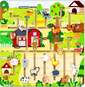 Montessori Wooden Animal Maze,Preschool Educational Learning Activities，Sensory Toys for Autism,Toddler Fine Motor Skills Toys for Ages 3-5