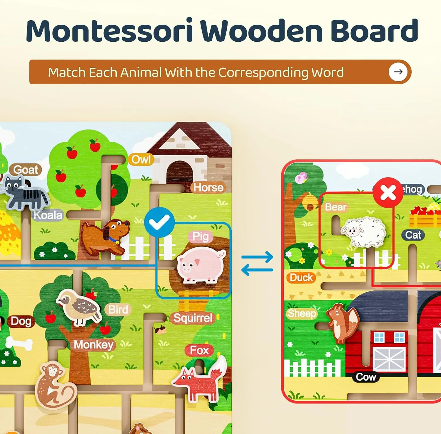 Montessori Wooden Animal Maze,Preschool Educational Learning Activities，Sensory Toys for Autism,Toddler Fine Motor Skills Toys for Ages 3-5