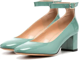 MOOMMO Women Low Chunky Block Heels Sandals Pumps Ankle Strap Round Closed Toe Dress Shoes 2" Heels Patent Suede Classic Formal Mid Heels Wedding Office Work Dance Shoe Dressy Comfort 4-11 M US