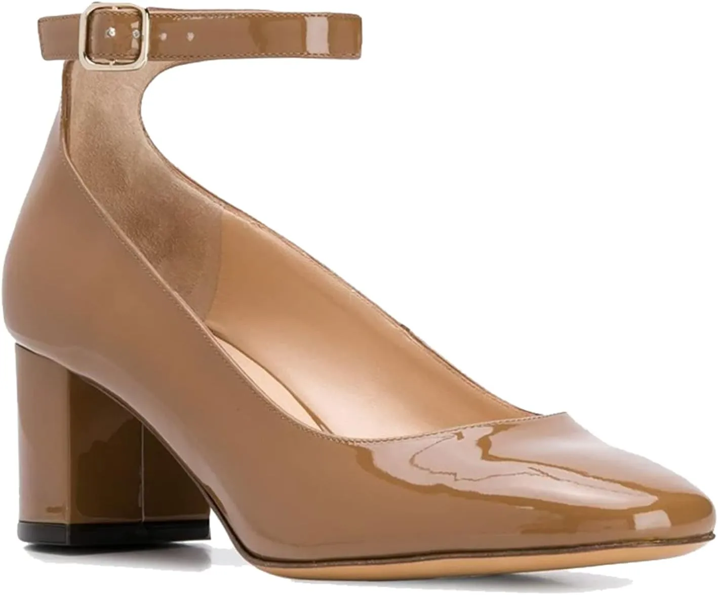 MOOMMO Women Low Chunky Block Heels Sandals Pumps Ankle Strap Round Closed Toe Dress Shoes 2" Heels Patent Suede Classic Formal Mid Heels Wedding Office Work Dance Shoe Dressy Comfort 4-11 M US