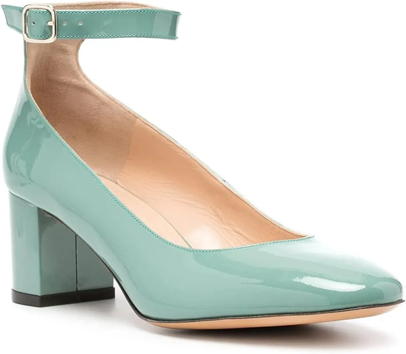 MOOMMO Women Low Chunky Block Heels Sandals Pumps Ankle Strap Round Closed Toe Dress Shoes 2" Heels Patent Suede Classic Formal Mid Heels Wedding Office Work Dance Shoe Dressy Comfort 4-11 M US
