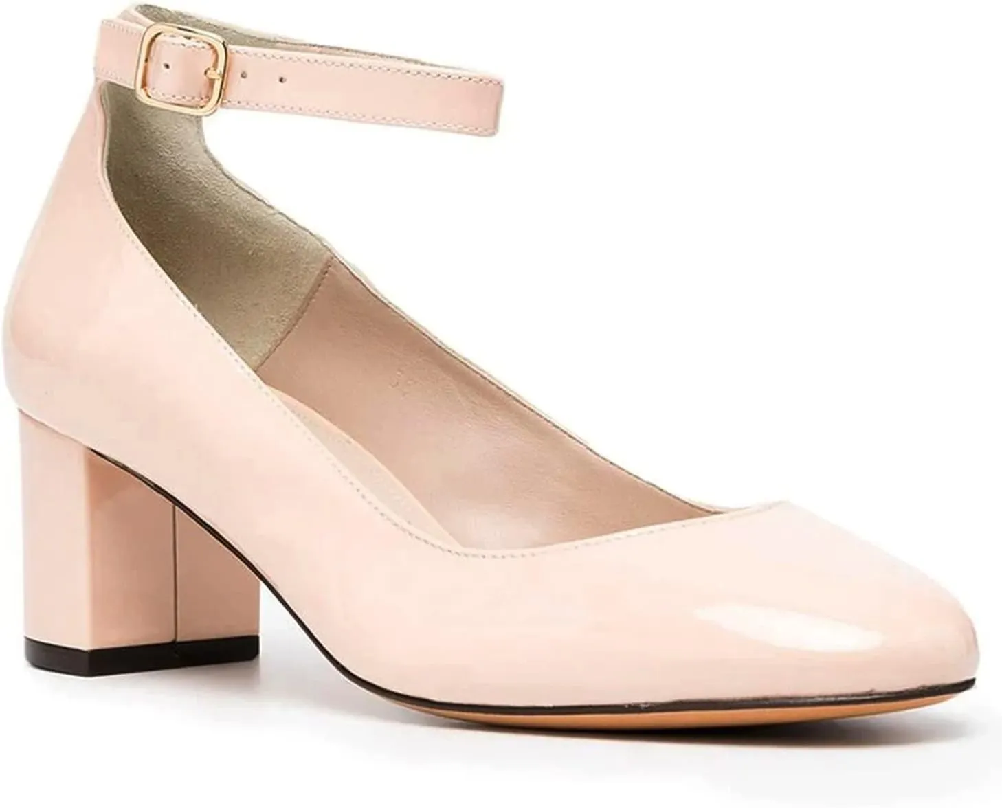 MOOMMO Women Low Chunky Block Heels Sandals Pumps Ankle Strap Round Closed Toe Dress Shoes 2" Heels Patent Suede Classic Formal Mid Heels Wedding Office Work Dance Shoe Dressy Comfort 4-11 M US