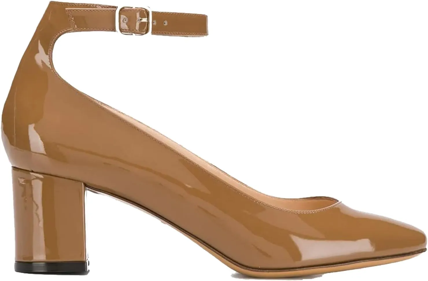 MOOMMO Women Low Chunky Block Heels Sandals Pumps Ankle Strap Round Closed Toe Dress Shoes 2" Heels Patent Suede Classic Formal Mid Heels Wedding Office Work Dance Shoe Dressy Comfort 4-11 M US