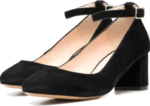 MOOMMO Women Low Chunky Block Heels Sandals Pumps Ankle Strap Round Closed Toe Dress Shoes 2" Heels Patent Suede Classic Formal Mid Heels Wedding Office Work Dance Shoe Dressy Comfort 4-11 M US