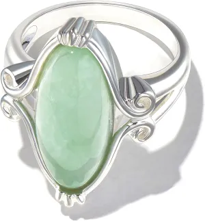 MORGAN & PAIGE .925 Sterling Silver Rhodium or 18K Yellow Gold Plated Genuine Green Jade Rings for Women - Hypoallergenic Vintage Celtic Oval Jade Stone Statement Rings Scrollwork Setting, Size 5-9