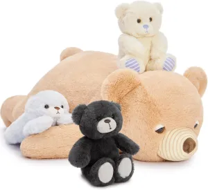 MorisMos Small Teddy Bear Stuffed Animal 24in Soft Lying Bear Plush Toy 4-in-1 Mom and Baby Stuffed Plush Toy Gift for Kids Christmas Valentine's Day