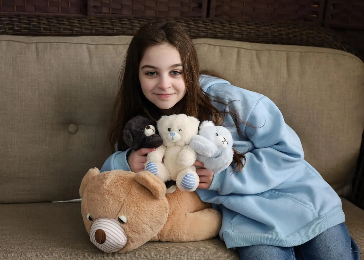 MorisMos Small Teddy Bear Stuffed Animal 24in Soft Lying Bear Plush Toy 4-in-1 Mom and Baby Stuffed Plush Toy Gift for Kids Christmas Valentine's Day