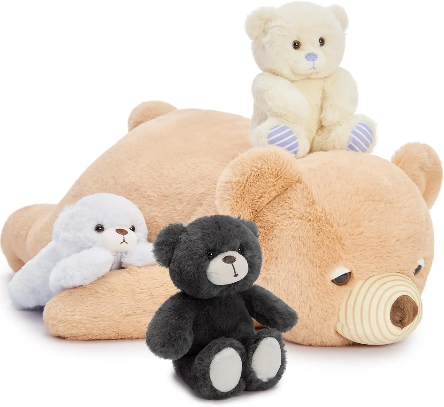 MorisMos Small Teddy Bear Stuffed Animal 24in Soft Lying Bear Plush Toy 4-in-1 Mom and Baby Stuffed Plush Toy Gift for Kids Christmas Valentine's Day