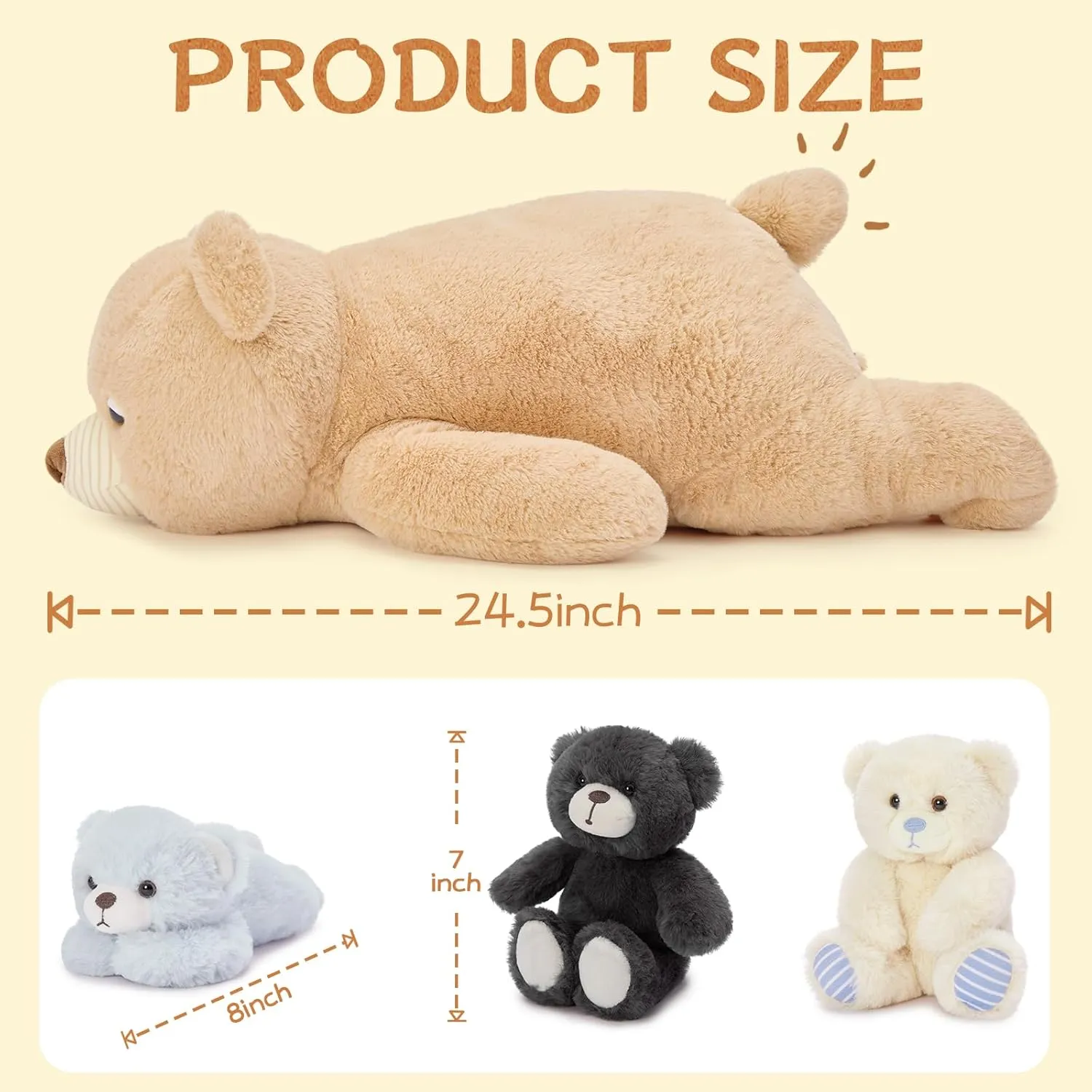 MorisMos Small Teddy Bear Stuffed Animal 24in Soft Lying Bear Plush Toy 4-in-1 Mom and Baby Stuffed Plush Toy Gift for Kids Christmas Valentine's Day