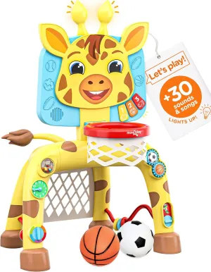 Move2Play, Giraffe Basketball Hoop & Soccer Goal Activity Center | 30  Sounds & Lights | 1, 2, 3  Year Old Gift & Birthday Present | 6, 12, 18, 24  Month Toy For Baby, Toddler, Boys, & Girls