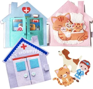 MOVEBO-Quiet Book for Toddlers Interactive Felt Busy Book for 3-Year-Old Boys and Girls Best Travel Toy and Educational Gift(Pet Hospital Theme)