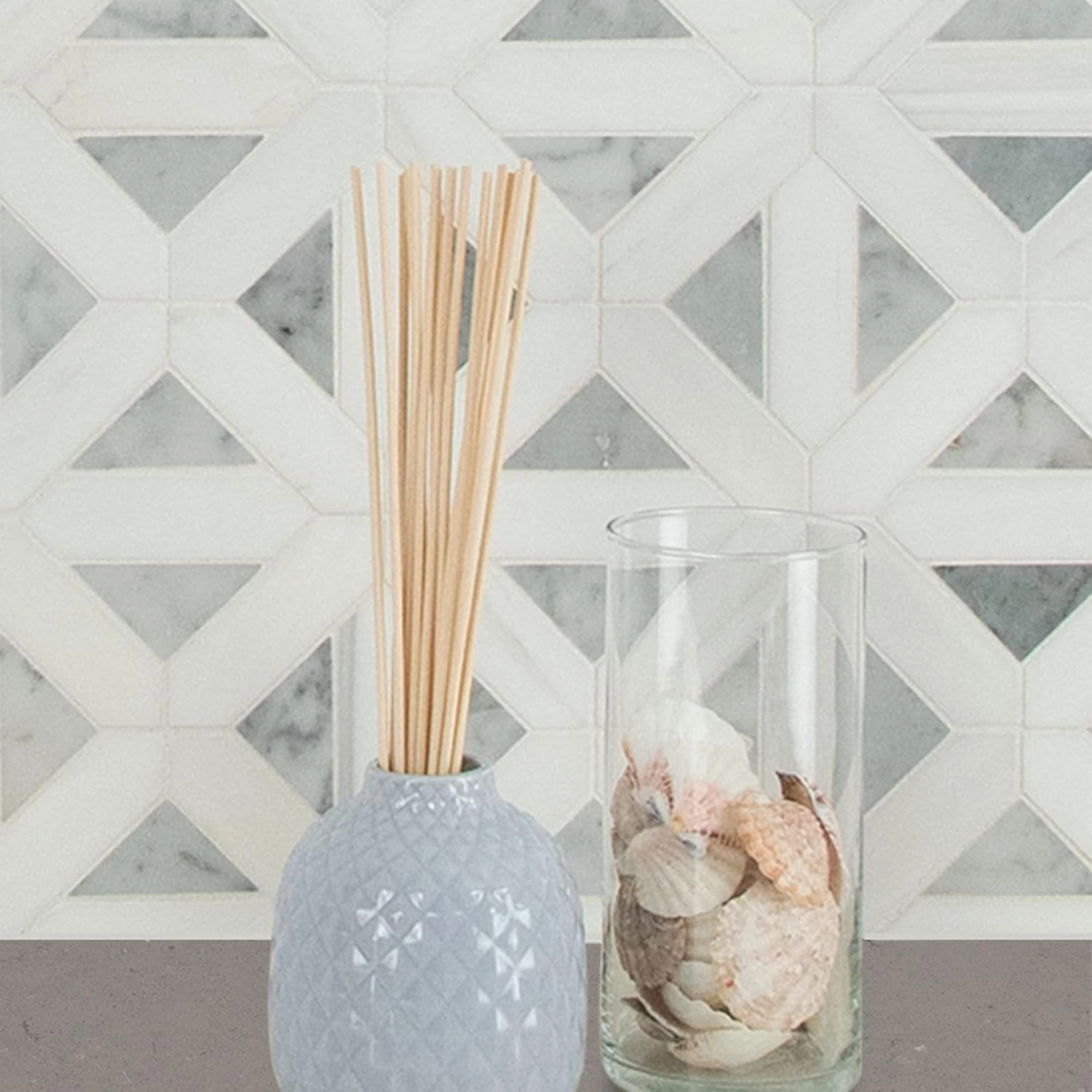 MSI Bianco Dolomite Geometrica Polished Marble Mosaic Tile for Kitchen and Bathroom Accent Walls, Mesh Mounted