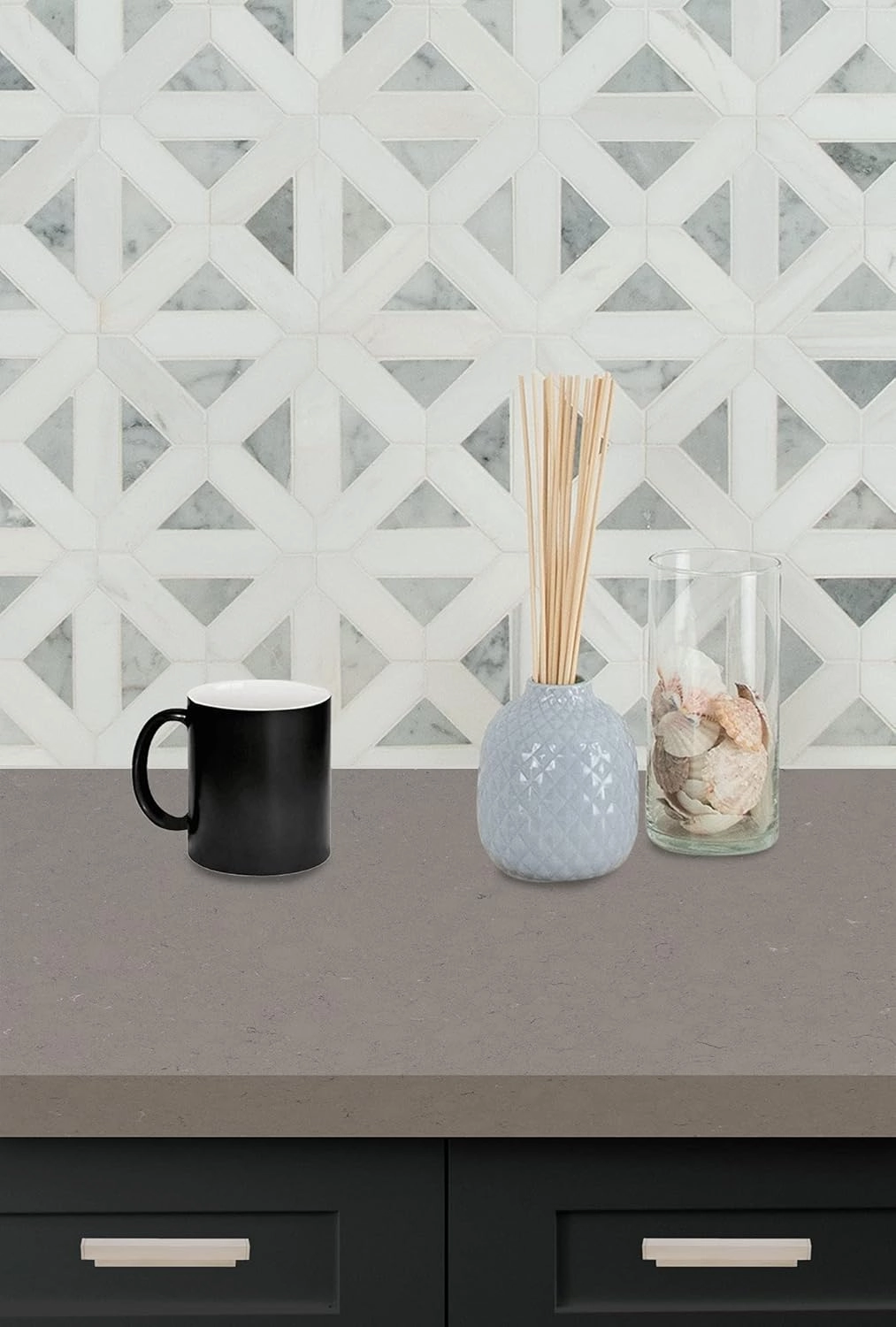 MSI Bianco Dolomite Geometrica Polished Marble Mosaic Tile for Kitchen and Bathroom Accent Walls, Mesh Mounted