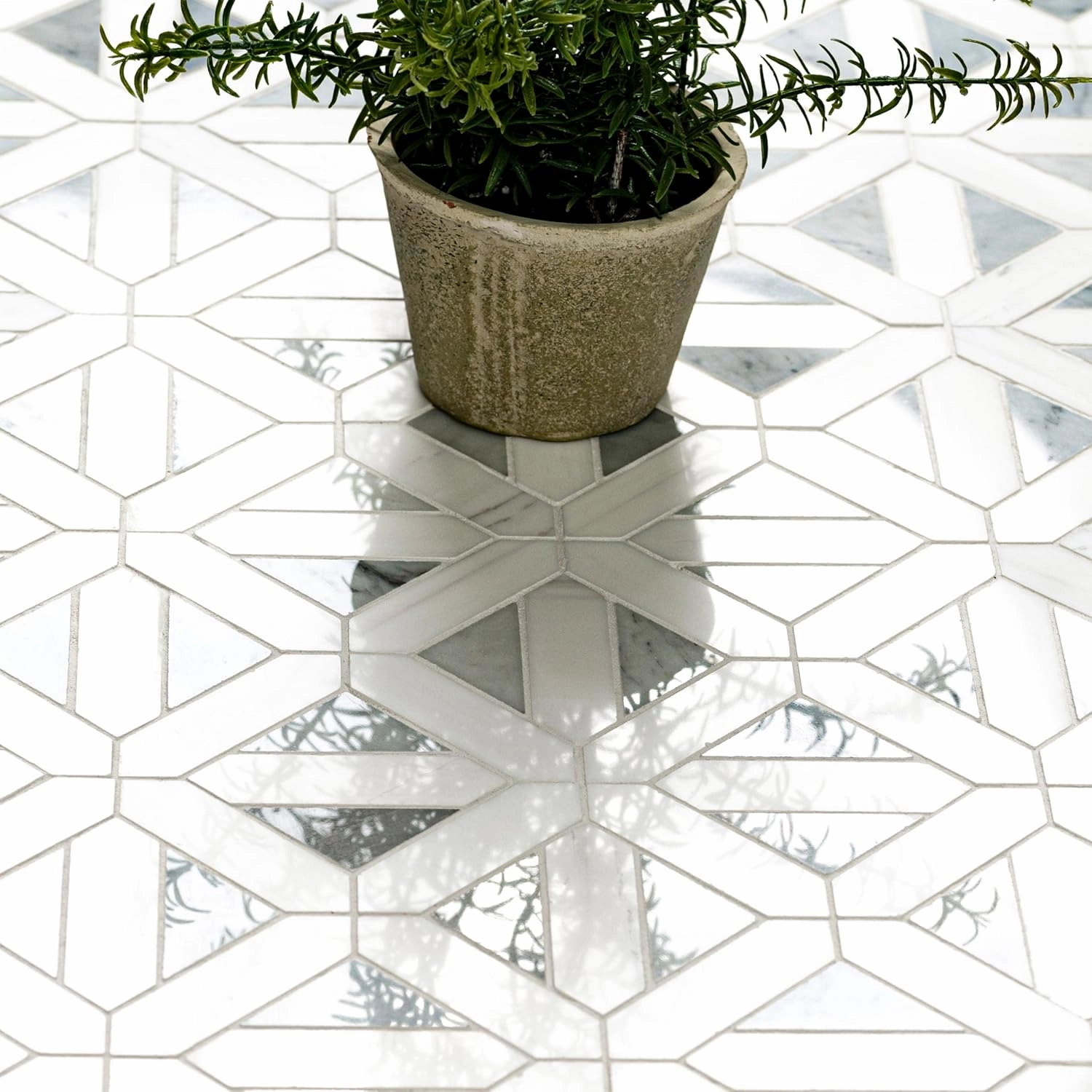 MSI Bianco Dolomite Geometrica Polished Marble Mosaic Tile for Kitchen and Bathroom Accent Walls, Mesh Mounted