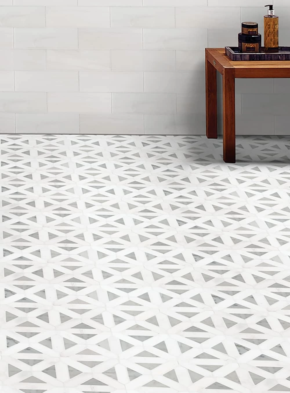MSI Bianco Dolomite Geometrica Polished Marble Mosaic Tile for Kitchen and Bathroom Accent Walls, Mesh Mounted