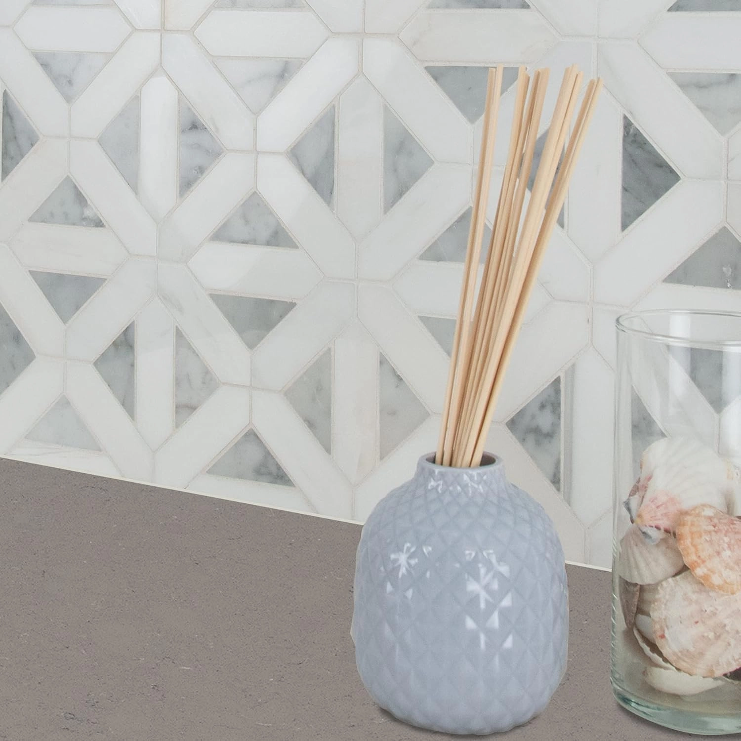 MSI Bianco Dolomite Geometrica Polished Marble Mosaic Tile for Kitchen and Bathroom Accent Walls, Mesh Mounted