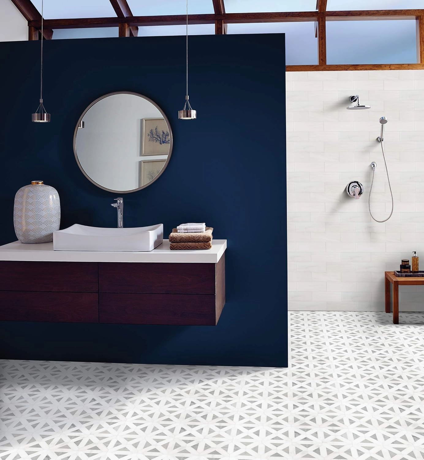 MSI Bianco Dolomite Geometrica Polished Marble Mosaic Tile for Kitchen and Bathroom Accent Walls, Mesh Mounted