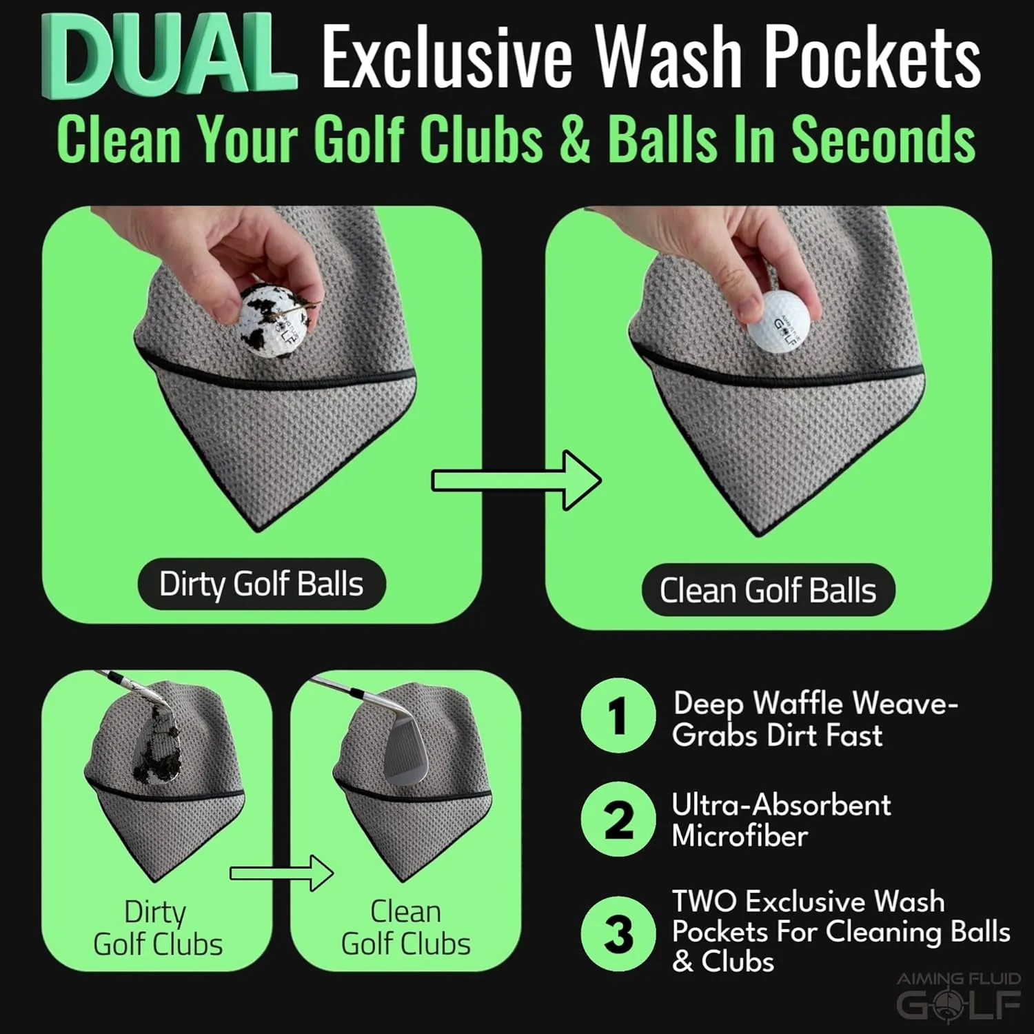 Multi-Function Magnetic Golf Towel with Dual Wash Pockets, Magna-Anchor Technology, Waffle Pattern, Ball Scrubber – Perfect Golf Gift for Men & Women (16" x 40", Augusta Green, with Magnet)