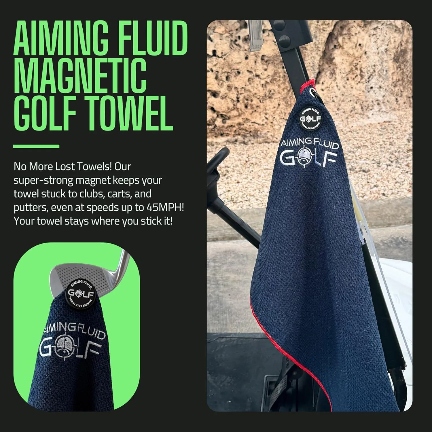 Multi-Function Magnetic Golf Towel with Dual Wash Pockets, Magna-Anchor Technology, Waffle Pattern, Ball Scrubber – Perfect Golf Gift for Men & Women (16" x 40", Augusta Green, with Magnet)
