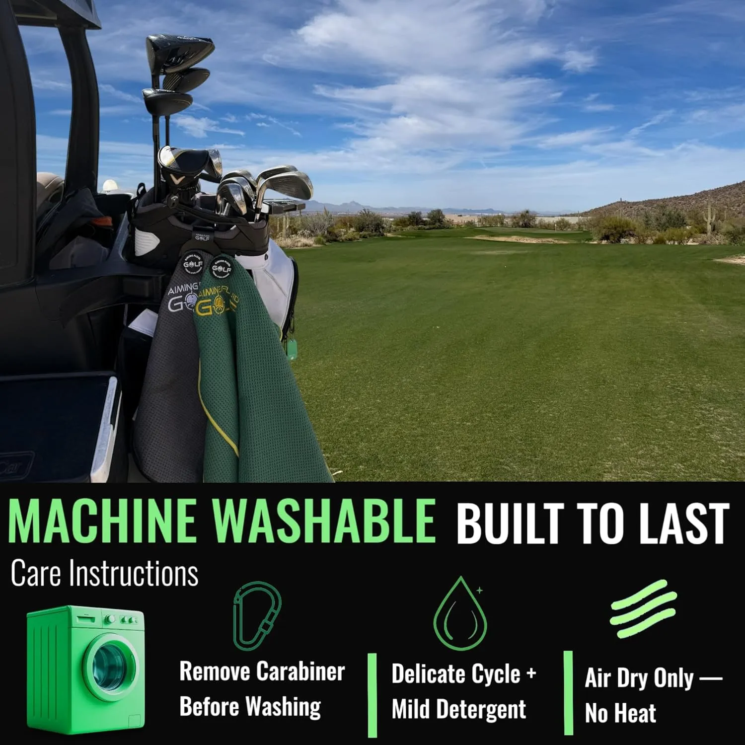 Multi-Function Magnetic Golf Towel with Dual Wash Pockets, Magna-Anchor Technology, Waffle Pattern, Ball Scrubber – Perfect Golf Gift for Men & Women (16" x 40", Augusta Green, with Magnet)