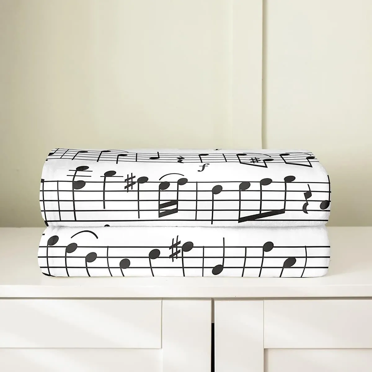 Music Throw Blanket for Music Lovers,Black White Music Notes Fleece Blanket All Season Soft Throw 50x60,Geometric Lines Art Fuzzy Blanket Lightweight,Teens Musician Flannel Blanket Living Room Decor