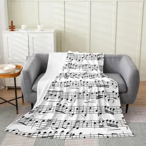 Music Throw Blanket for Music Lovers,Black White Music Notes Fleece Blanket All Season Soft Throw 50x60,Geometric Lines Art Fuzzy Blanket Lightweight,Teens Musician Flannel Blanket Living Room Decor